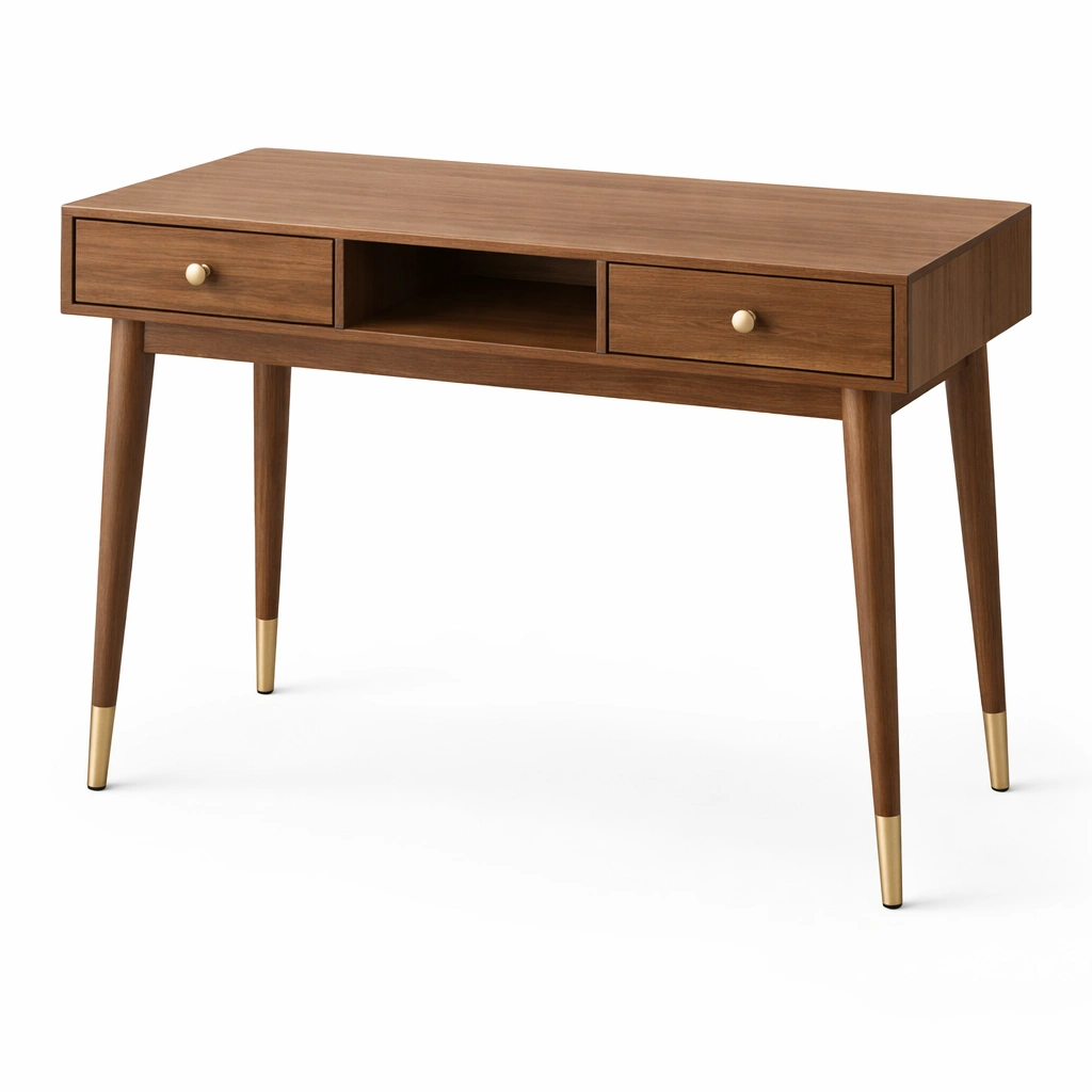 Eleganter Konsolentisch aus Dunkelbraunem Holz mit Zwei Schubladen-srivora